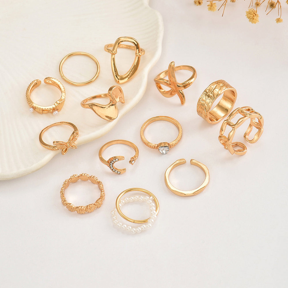European and american style ring wholesale exaggerated butterfly 13 pieces knuckle stacking high-end heart geometric star and moon ring for women
