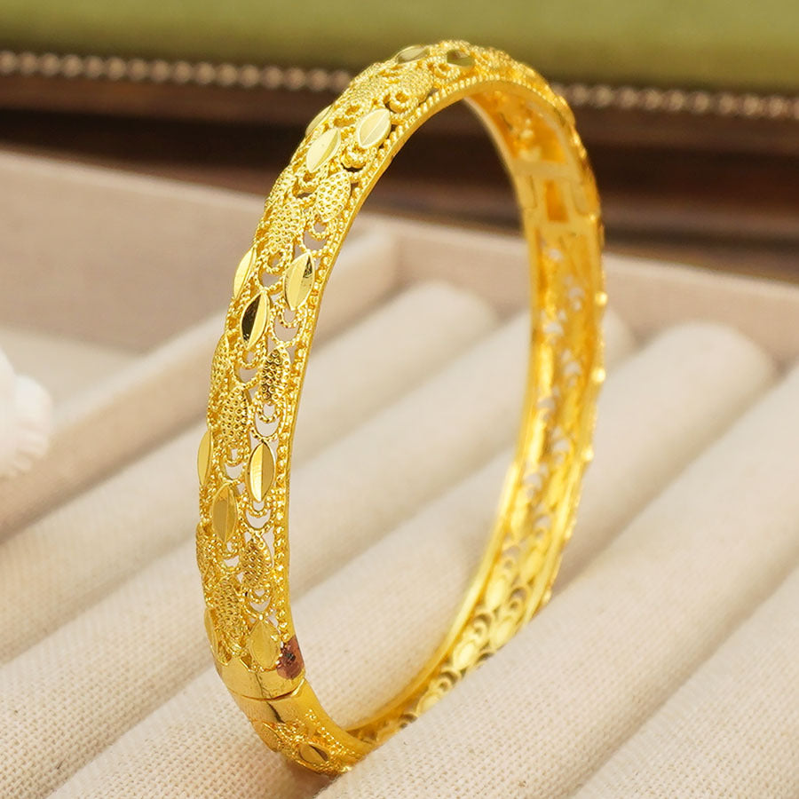 24k gold-plated copper middle eastern geometric hollow-out design women's bangle bracelet - perfect for brides, weddings, and parties
