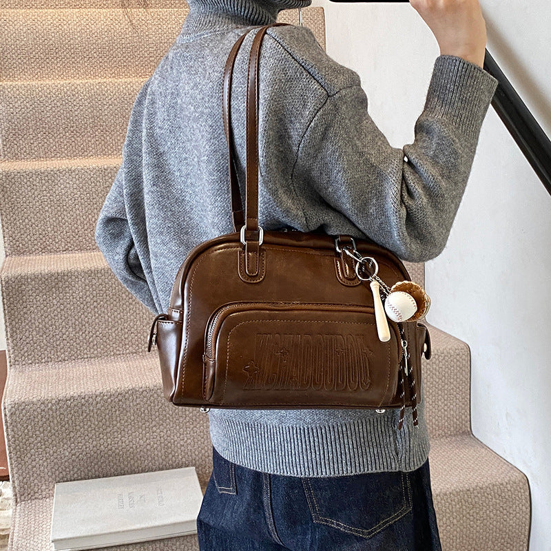 2025 new fashion trend light retro baseball bag women's shoulder handbag large capacity