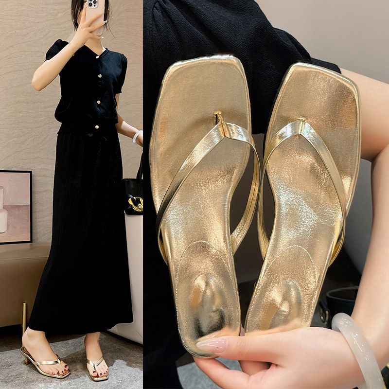 plus size small heel flip-flops for women  summer new arrivalfashioncasual square toe thin heel sandals