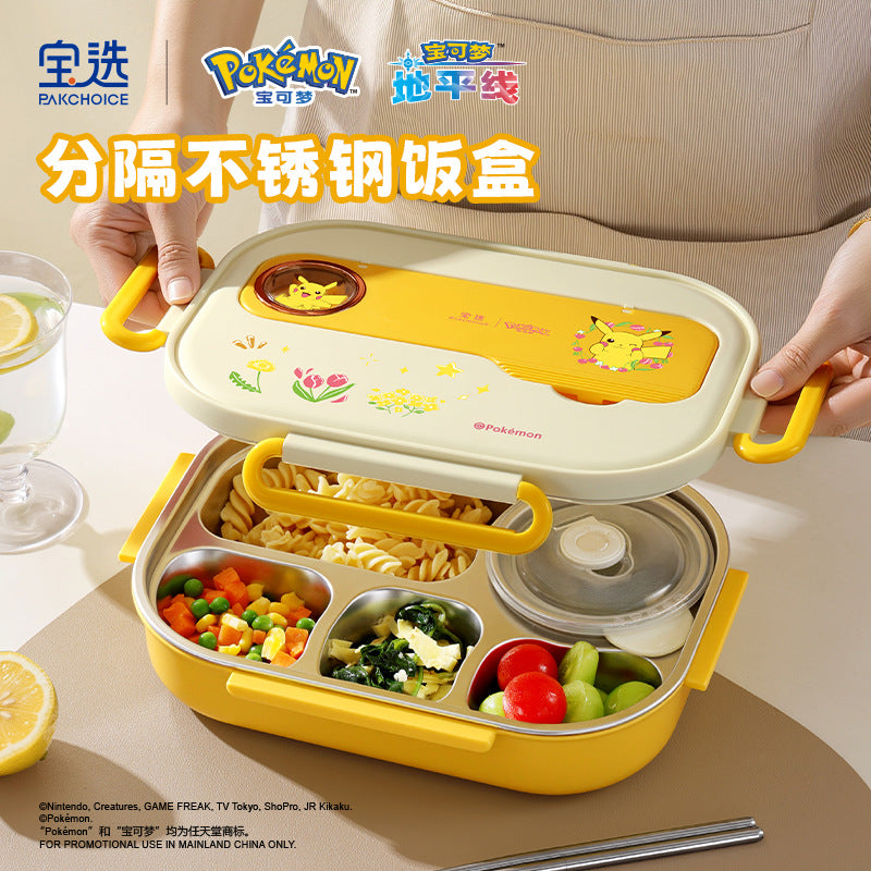 Pokémon 304 stainless steel student lunch box, divided bento box, large capacity meal box for office workers, portable cutlery set