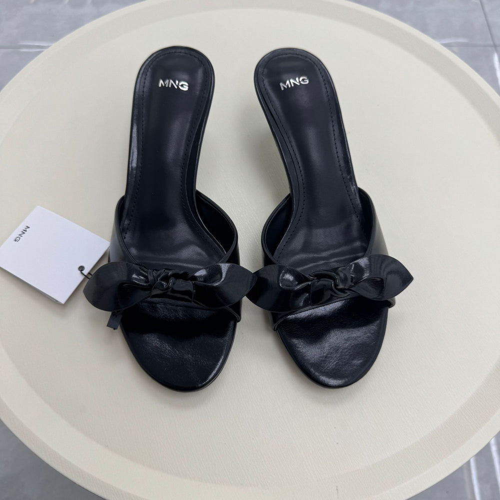 Mng sandals 2026 summer fashion open-toe women's shoes red bow round toe elegant high heel sandals & slides for outdoor wear