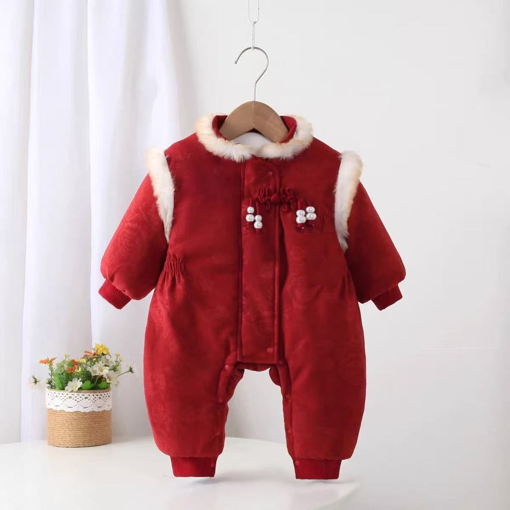Red baby grab week new year clothes baby girl first birthday dress chinese style girl tang suit suitthickened new year greetings clothes