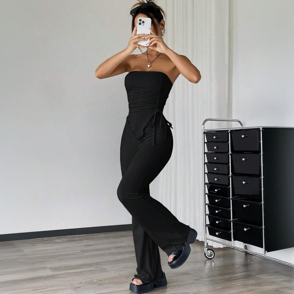 women's foreign trade sexy street fashion set - spring/summer new bandeau top and pants two-piece outfit