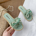 New women's summer slippers - korean style, wearable outdoors, pearl & bowknot flower beach sandals, women's ins flat slippers