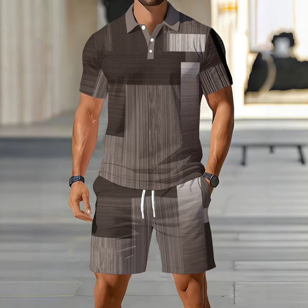 hot-selling men's polo shirt set, new summer two-piece casual short-sleeve and shorts set, dropshipping available