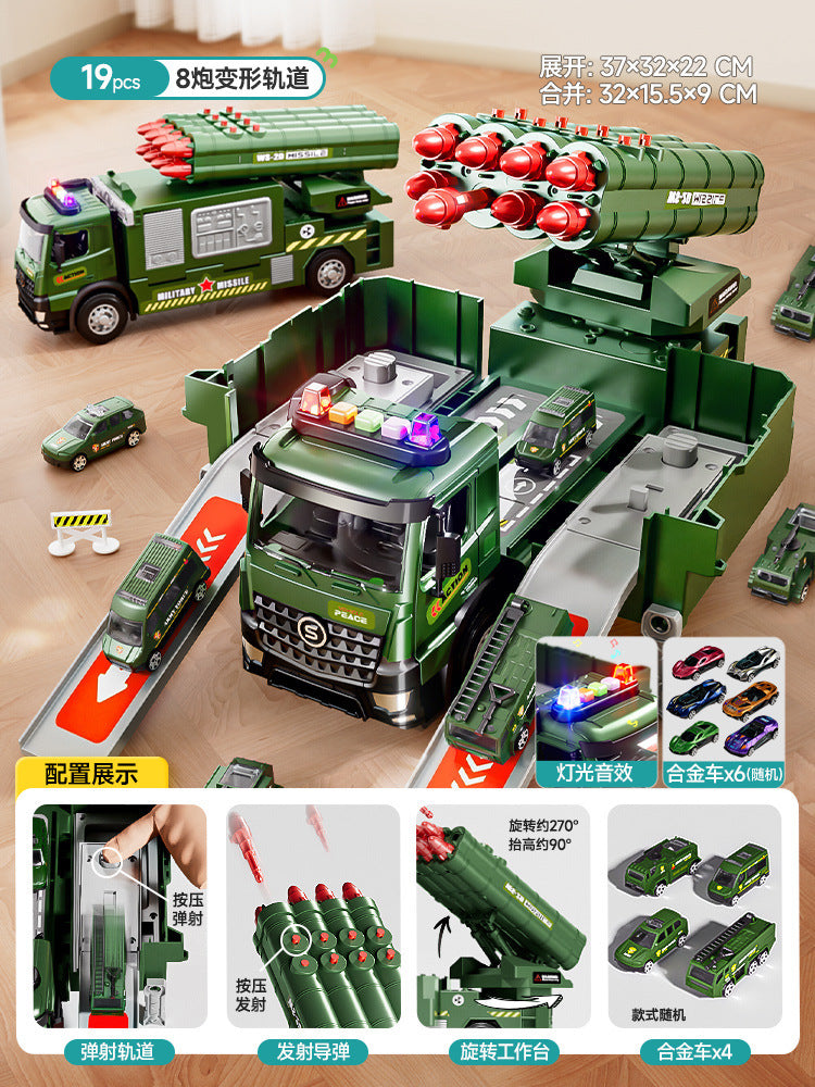 Kids' large military ejection car transforming track missile car parking tank alloy car boy toy ages 3-6