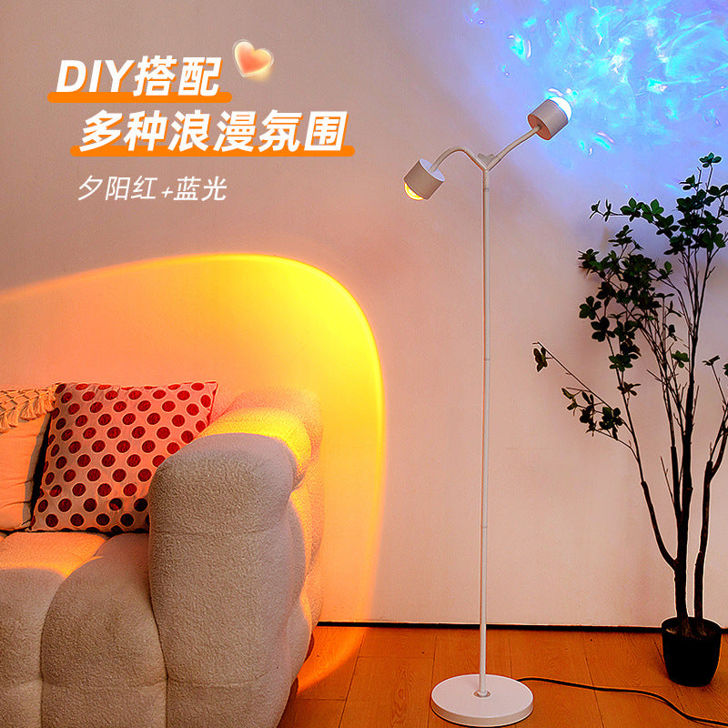 New double-headed heart-shaped sunset ripple ambient light - perfect for live streaming and photography, sunset red water ripple floor lamp