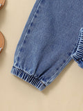 Girls'  spring new arrival:  bestseller long-sleeve outfit - denim pants + adorable fashion denim bag