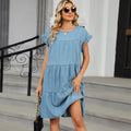 Fashion cross-border export women's summer new arrivalpure color pullover round neck denim skirt loosecasual style dress trendy