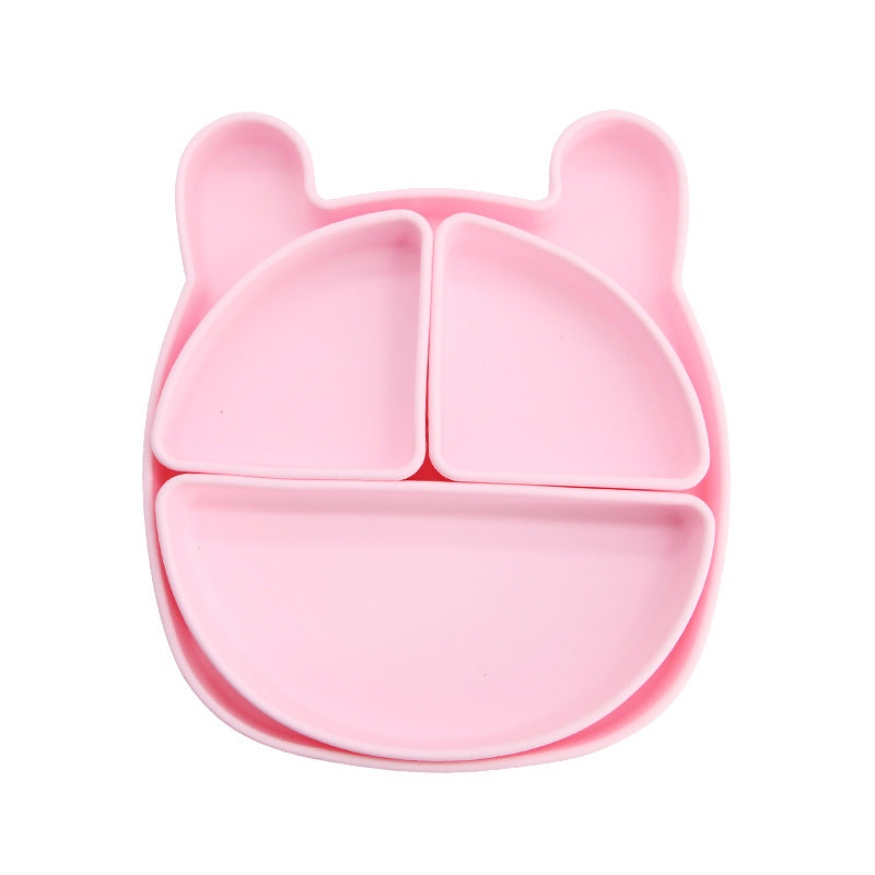 Children's silicone grid plate set cat rabbit bear cute wind portable tableware baby complementary food training bowl set