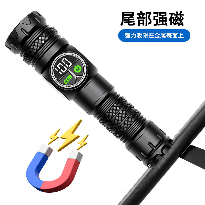 Cross-border white laser strong light flashlight Type-C charging screen display strong magnetic COB side light double switch LED flashlight