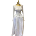 European and american cross-border women's fashion:  spring/summer new arrival - elegant ruched slim-fit flared sleeve maxi dress with ruffle trim