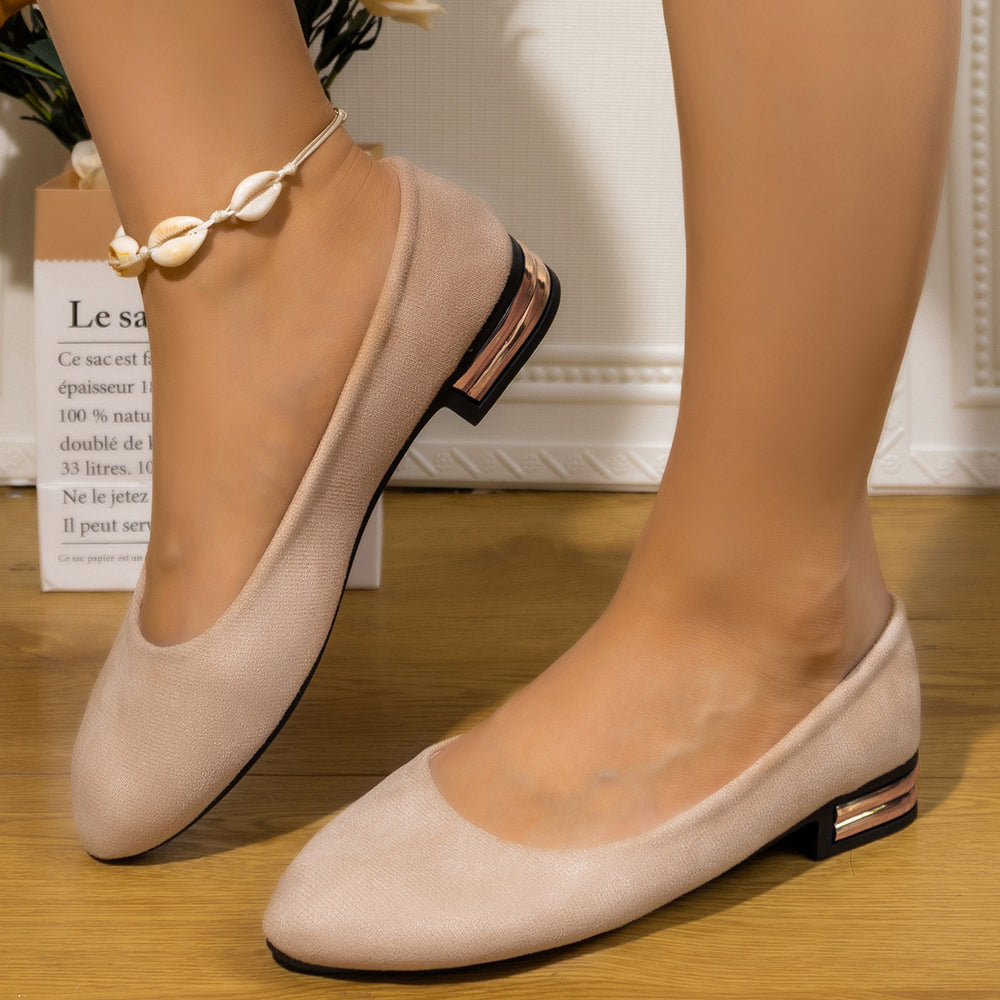 plus size thick heel flats women's  spring new arrival suede toe toe shallow mouth beanie shoes spot wholesale