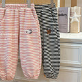 Girls' autumn pants: new kids' casual sports sweatpants, cute cartoon striped fashion joggers for toddlers