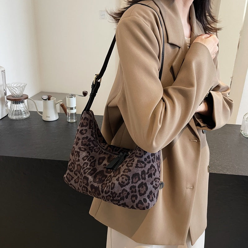 Cross-border retro high-end underarm dumpling bag women's 2025 new autumn and winter trend leopard print versatile single shoulder messenger bag