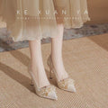 2025 new french champagne rhinestone floral platform heels - women's petite high heels for weddings and special occasions