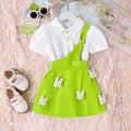 24 new cross-border children's clothing: european and american style girls' outfit - short-sleeve shirt with cute bunny suspender skirt two-piece set