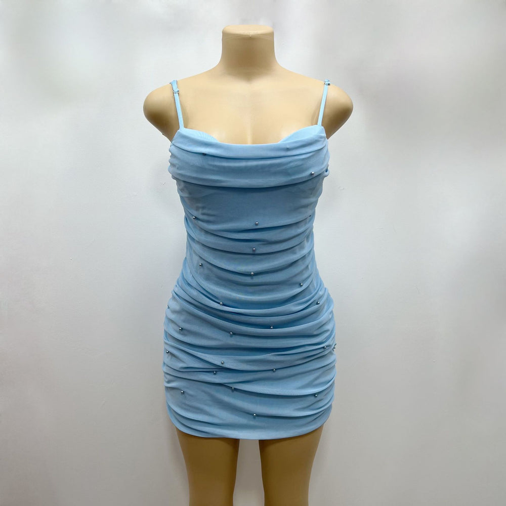 fashioninsfashion elastic mesh suspender pearl sexy silmshortdress
