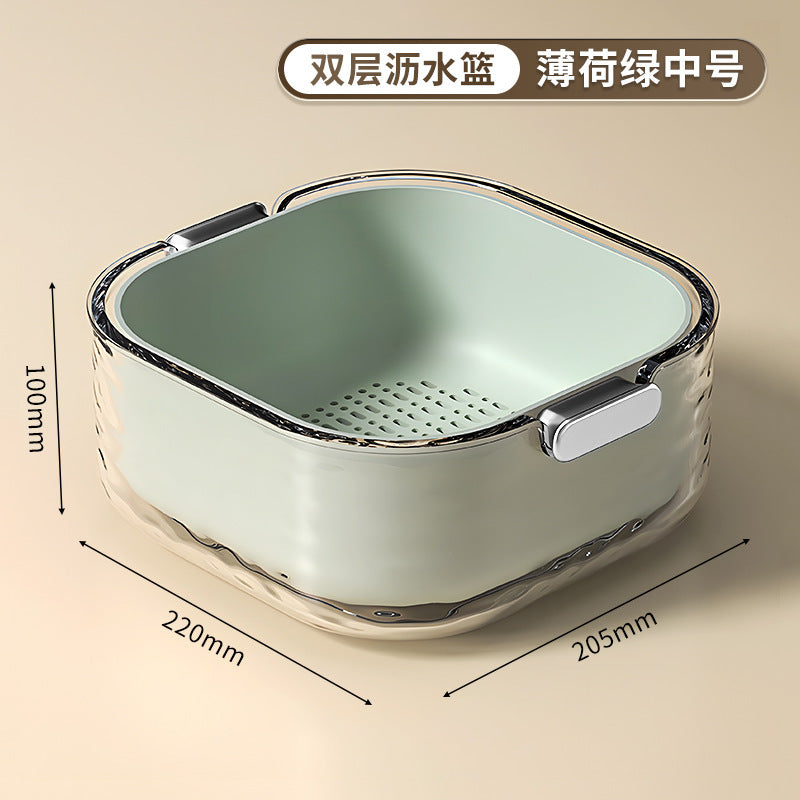 Double-layer vegetable basin suit drain basket kitchen for home plastic fruit washing tray living room coffee table new arrival vegetable basket