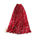 K-style floral high waist elastic waist a-line pleated skirt women's spring summer mid-length skirt slimming look large swing work clothing skirt