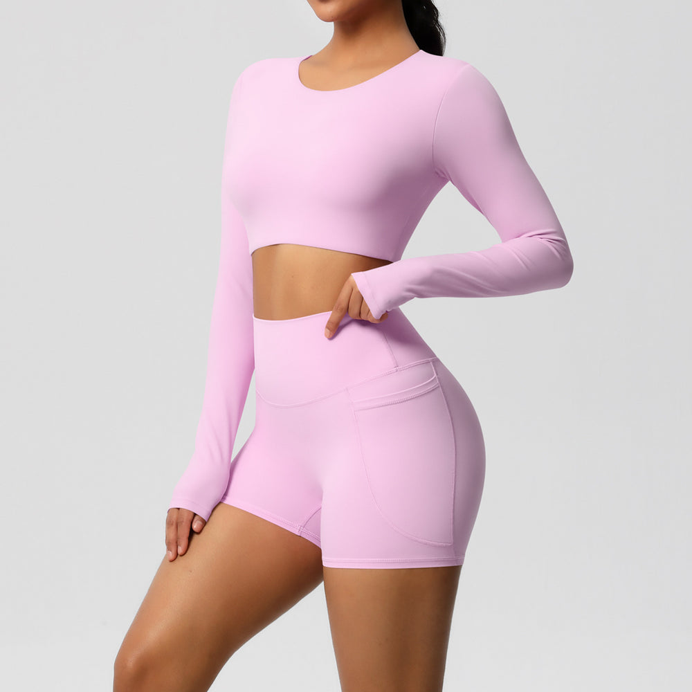 fashionpure color double-sided nylon brushed with chest pad yoga suit sports running fitness two-piece set for women