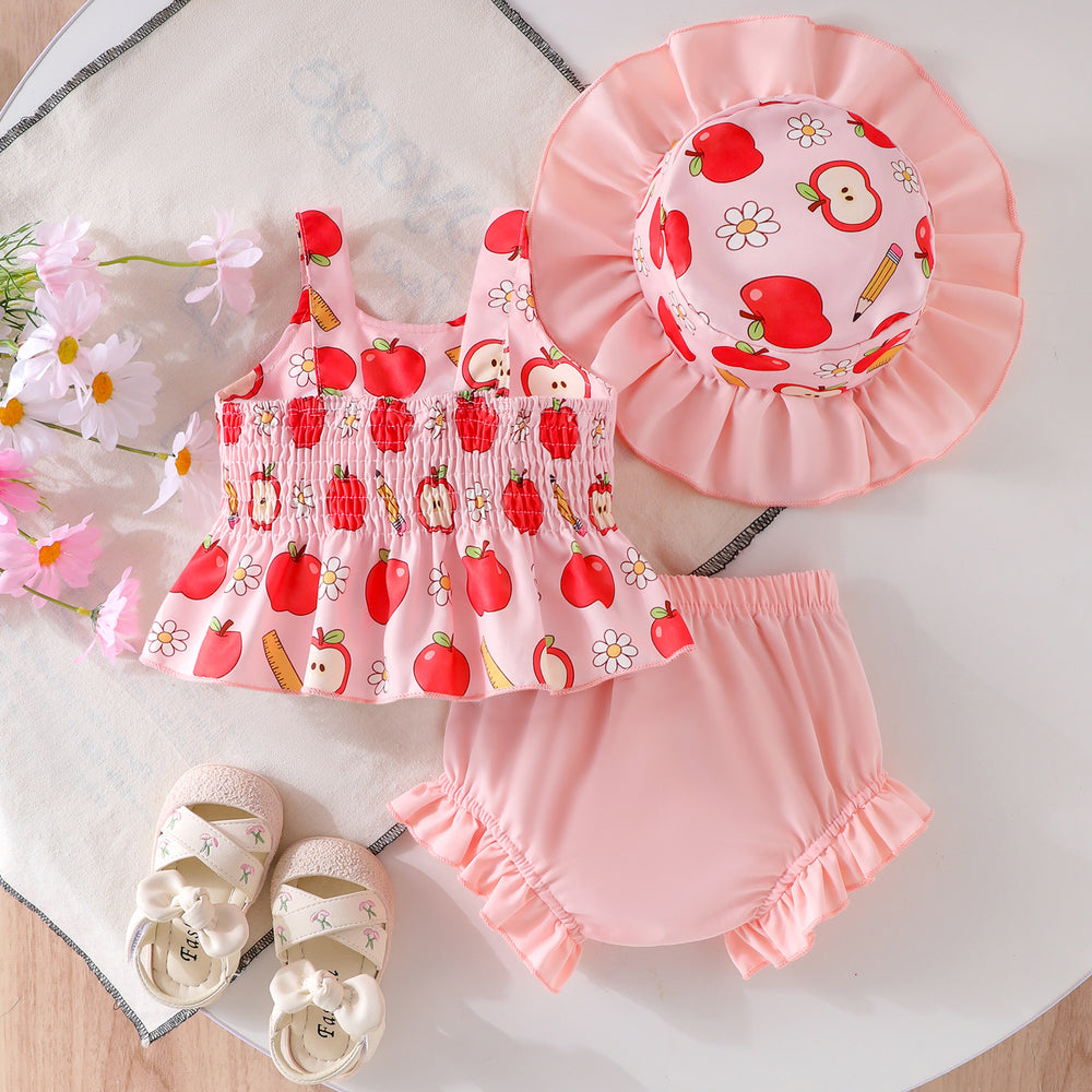 Children's clothing cross-border european and american girl suspender tops+shorts+hat baby children's clothing