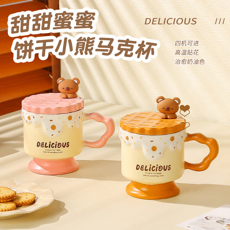 New arrival small fresh style ceramic cup girlcute water cup with lid for girlfriend sister couple gift coffee cup