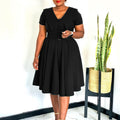 D588  foreign trade women's fashion european and american style elegant peter pan collar short sleeve stretchy a-line african dress