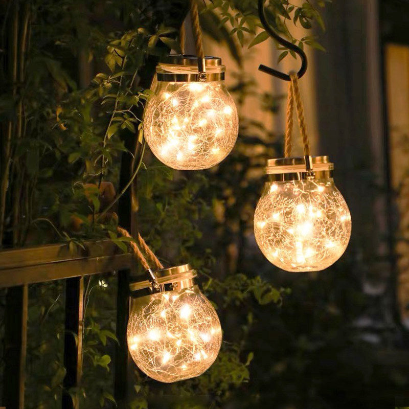 Solar powered outdoor waterproof crackle jar lights - hanging lanterns for balconies, gardens, yards, trees, and walkways