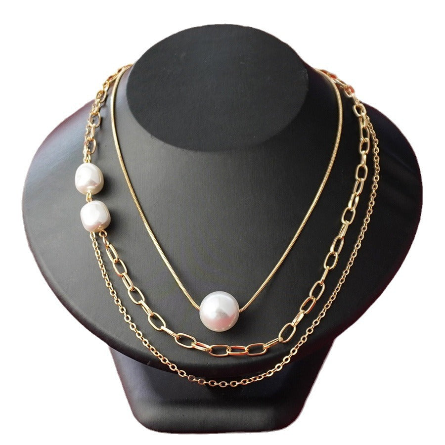 wholesale imitation pearl necklaces, baroque style three-in-one necklaces, niche pearl necklaces