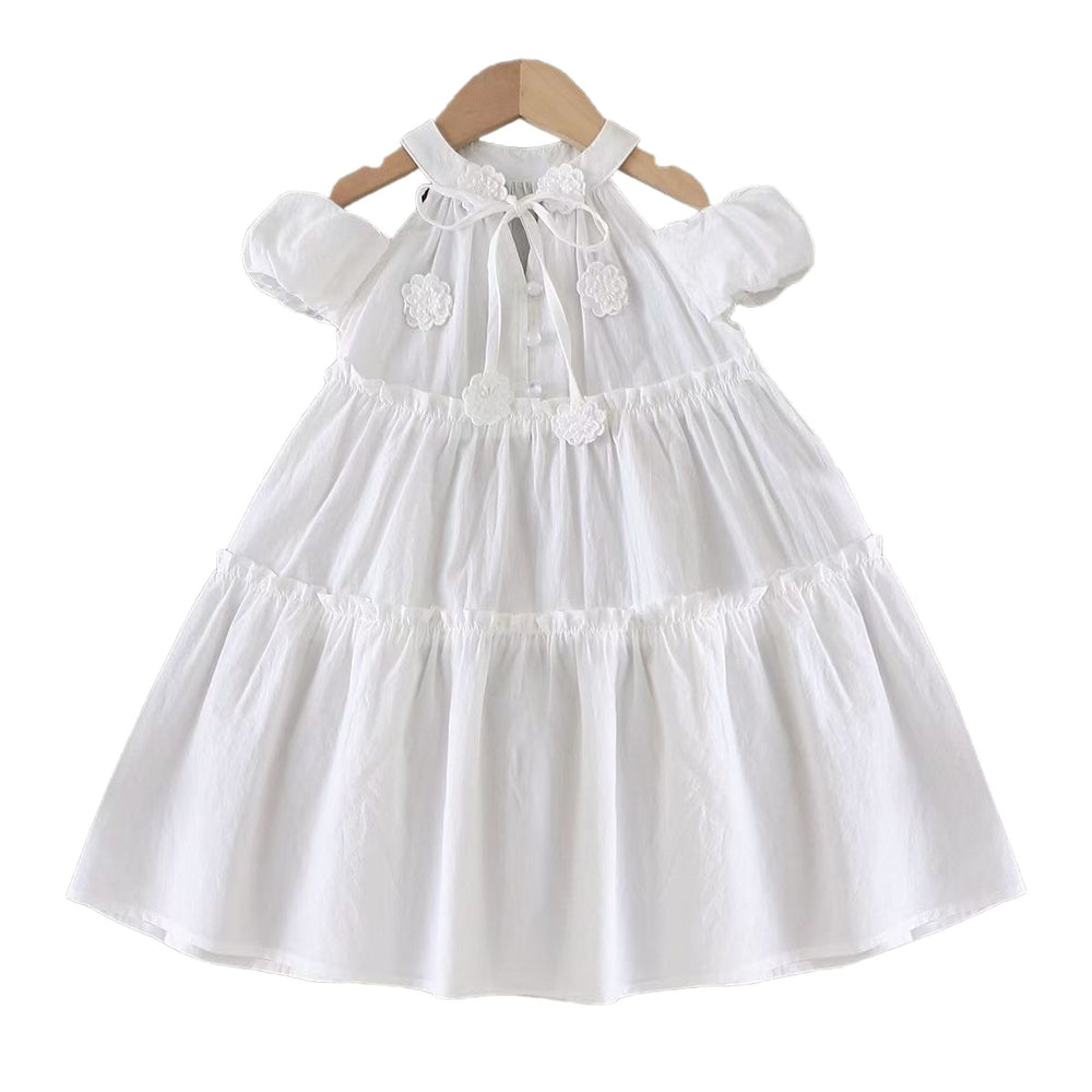 White girls' dress - new summer korean style floral embroidery princess dress - stylish baby dress