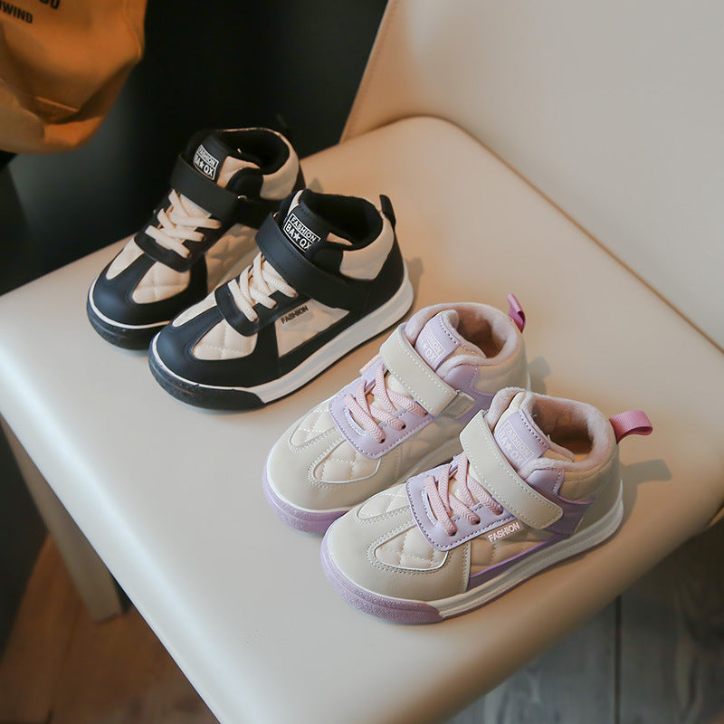 Personalized fashion sports cotton shoes Winter velvet warm running shoes Velcro girls versatile casual shoes