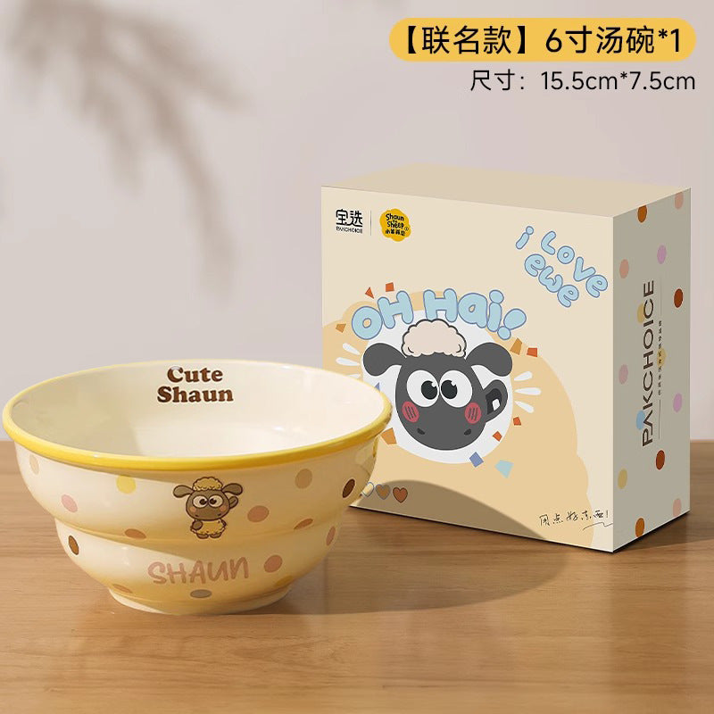 Shaun the sheep bowl and plate tableware suitfor home cartoon bowl high-looking ceramic bowl plate soup bowl small rice bowl