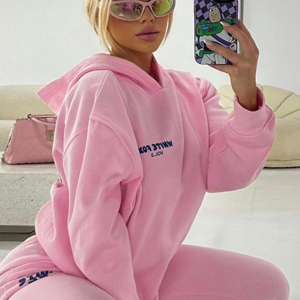 Autumn and winter new long-sleeved fleece hooded sweater casual trousers two-piece set female  European and American  factory