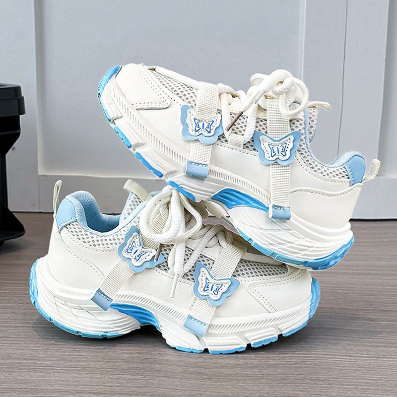 Girls' white sneakers -  new summer collection - trendy chunky sneakers for girls - breathable mesh upper - perfect for older kids