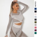 In stock! european and american influencer-approved seamless knit, sexy, moisture-wicking, long-sleeve yoga top for sports, fitness, and running