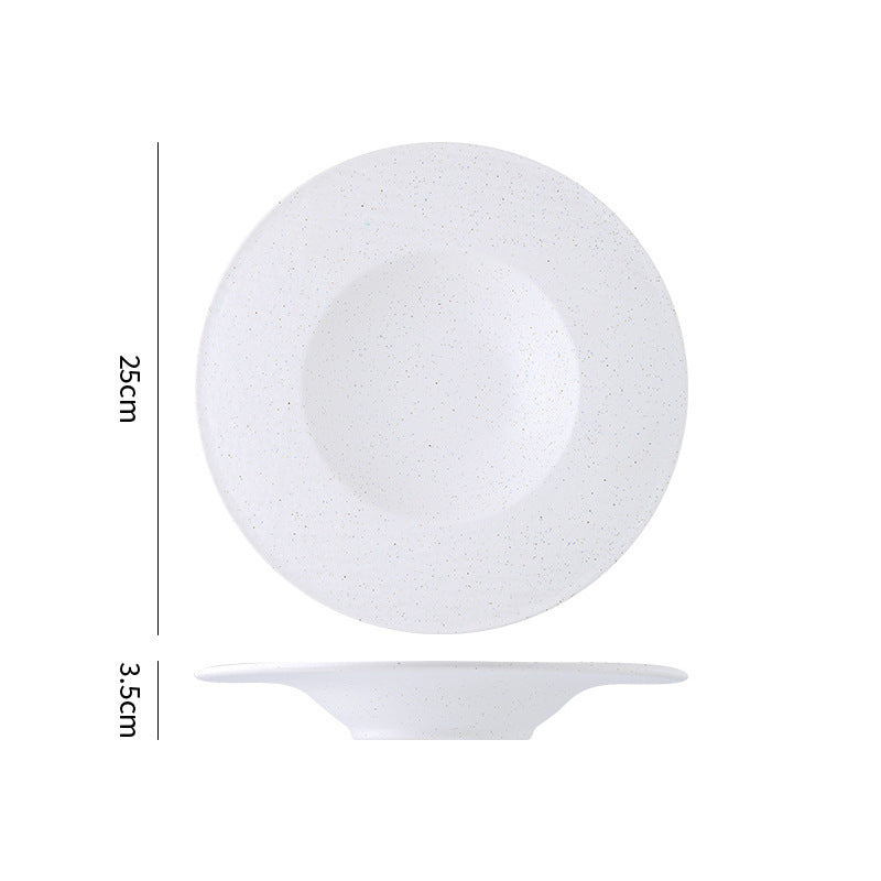 Minimalist blue & white polka dot ceramic dinnerware set - western dinner plates, restaurant & hotel quality ceramic tableware with polka dot design