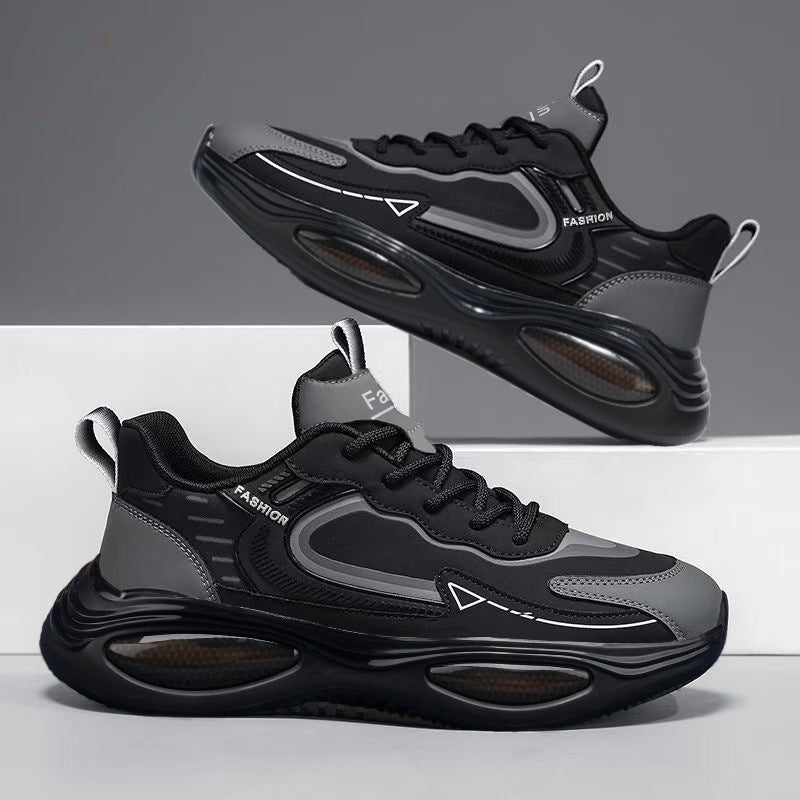 Air cushion men's shoes 2026 spring new sports trendy leather running shoes black warrior waterproof casual student trendy shoes