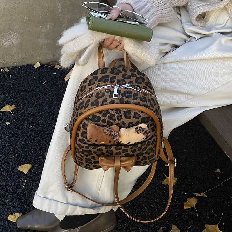 Leopard print hello kitty backpack - new 2025 autumn/winter fashionable, portable, retro, and unique design for women