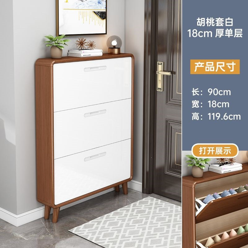 Solid wood shoe cabinet - slim, large capacity, space-saving design for home entryways, small apartments, and modern hallways