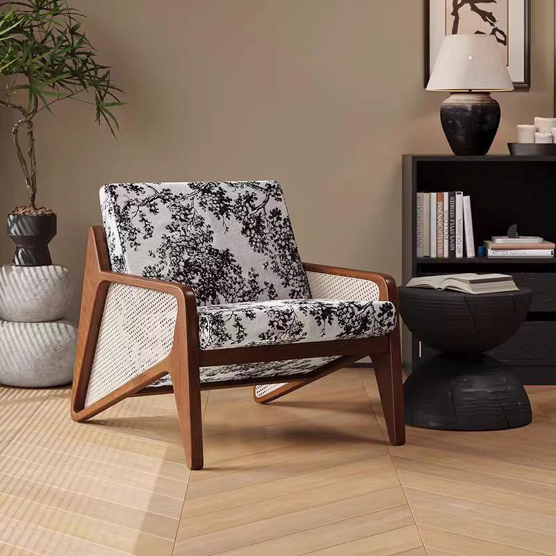 New chinoiserie chair designer rattan sofa chair wabi-sabi style single chair medieval style solid wood casual chair single chair