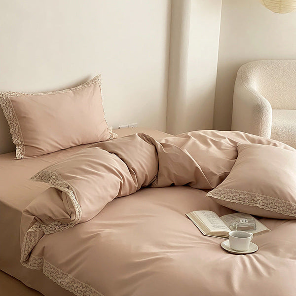 Simple thickened simple solid color 100 cotton light abraded four-piece set, skin-friendly, comfortable and warm autumn and winter bedding