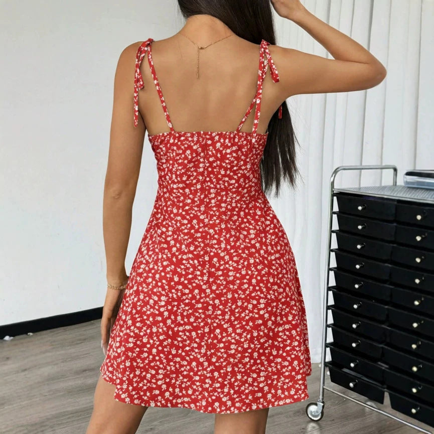 european and american cross-border french retro floral slim-fit camisole dress