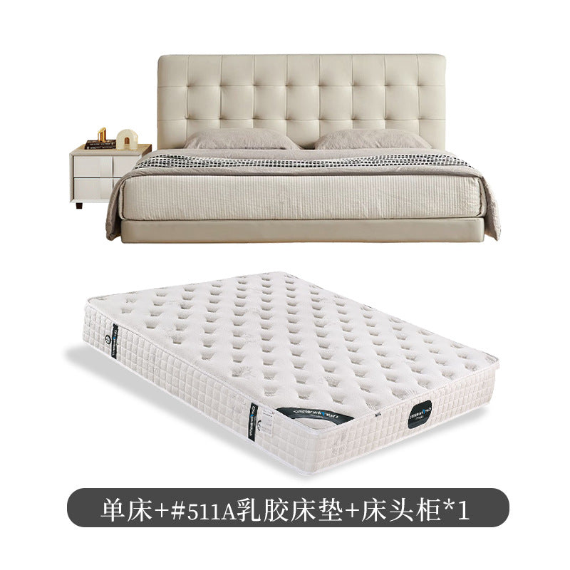 Waffle grids italian normcore genuine leather suspended bed popular cream style white soft bag classy master bedroom wedding bed