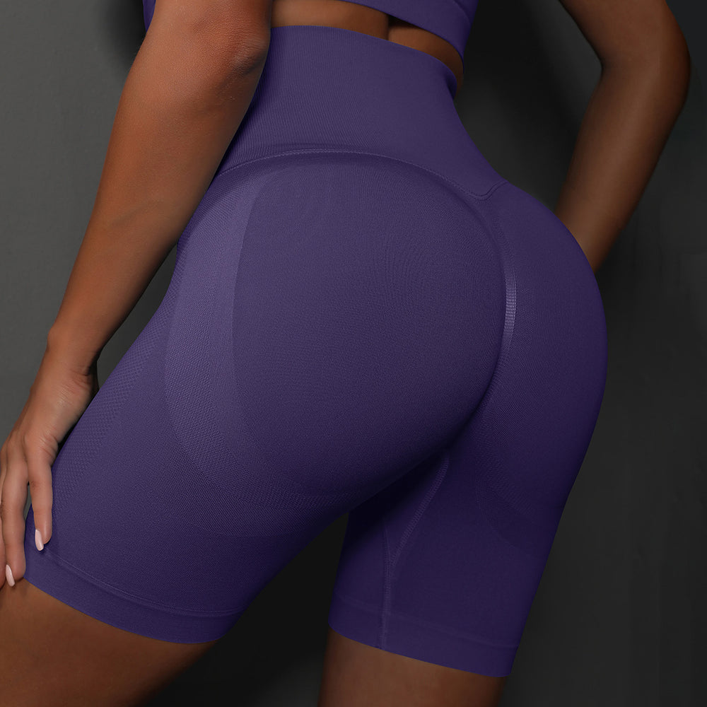 fashion seamless knitting peach smiley pure color breathable three-point yoga pants running fitness sports shorts women