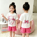 【matching family set】girls' sweet & girly pajamas - summer kids' loose-fit short sleeve & shorts set - stylish baby loungewear