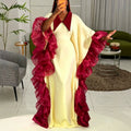 African plus size loose lapel batwing sleeve dress - tiered ruffle hem party bubu gown