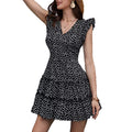 Women's classic ruffle sleeve tiered floral dress - european & american style v-neck