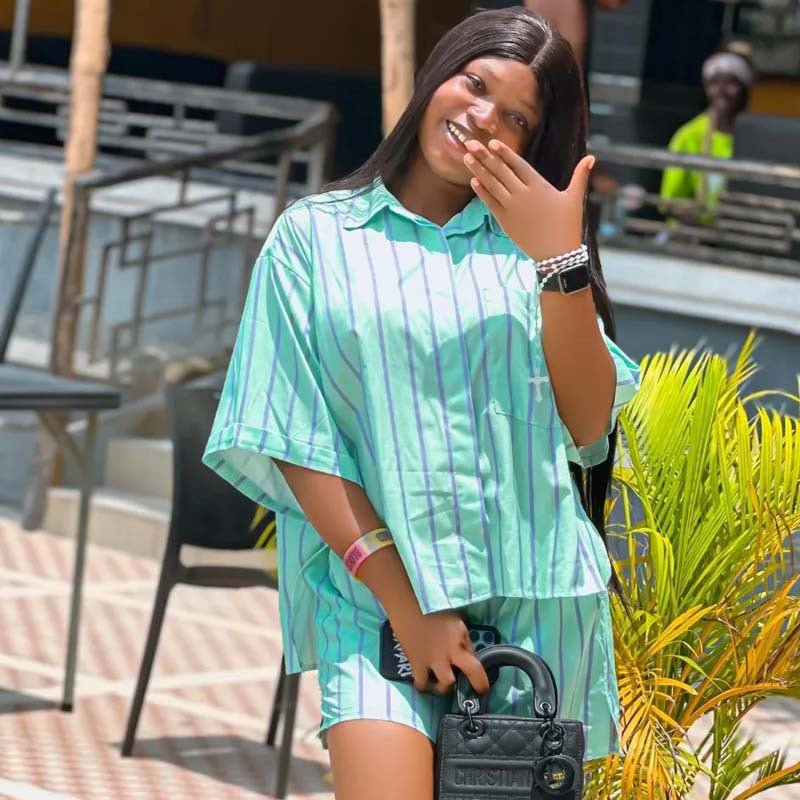 European and American casual women's clothing suit striped lapel cardigan shirt shorts African simple and generous short-sleeved two-piece set women